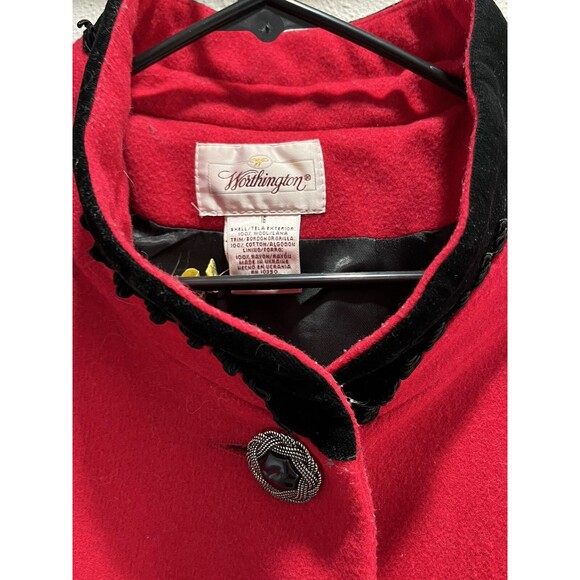 Vintage 90s Worthington Red‎ 100% Wool Swing Coat 16 Velvet Trim Grandmacore - Picture 3 of 3